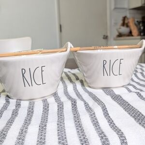 White Rice Bowls with Chopsticks